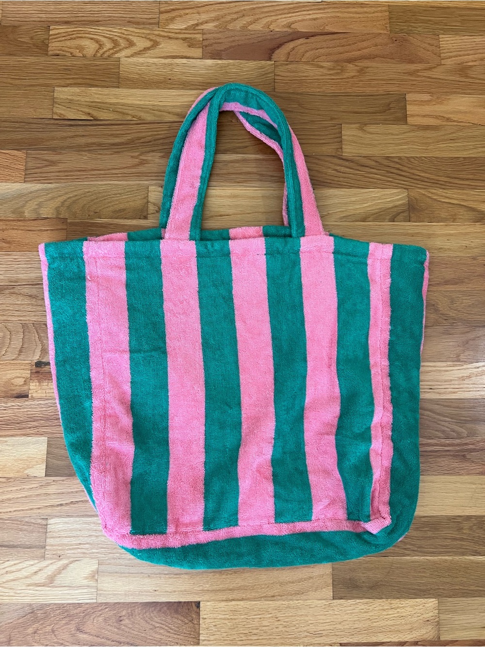 Mark & Graham Pink and Green Cabana Striped Tote